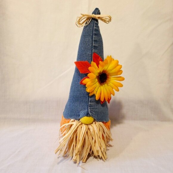 Handmade Fall Gnome Decoration Denim Sunflower Autumn Decor 12" Farmhouse Gnome - Picture 1 of 9